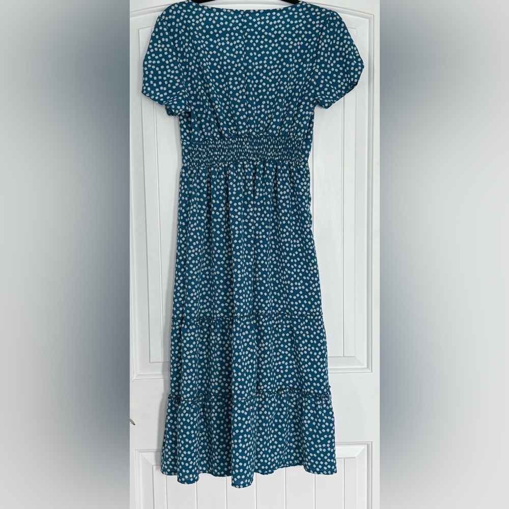 Chic Blue Floral A-Line Dress